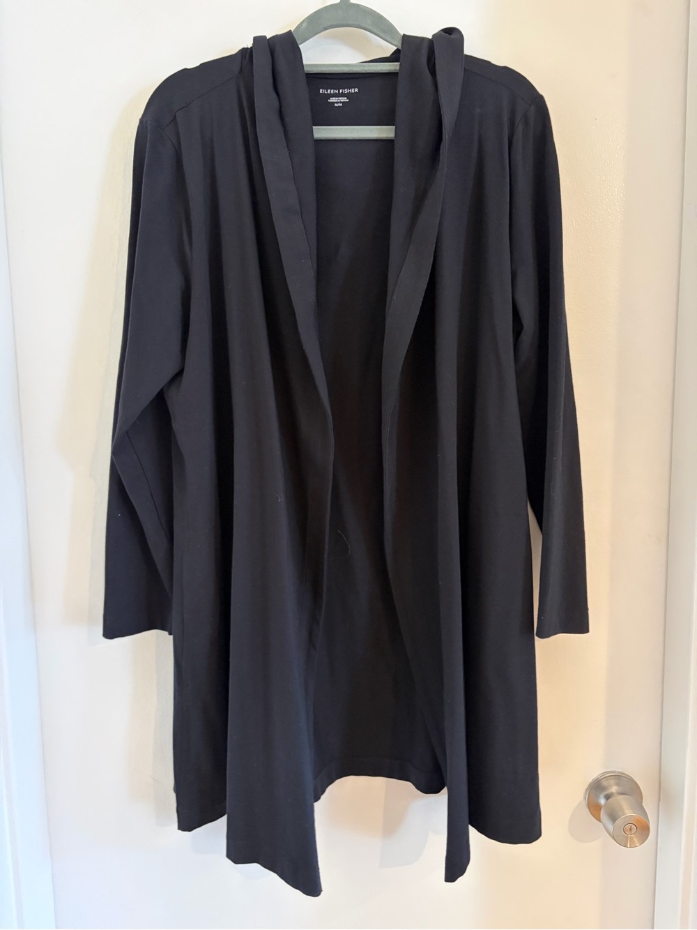 Eileen Fisher Black Open-Front Hooded Cardigan Medium
